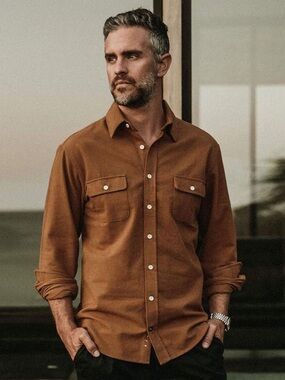 Taylor Stitch Yosemite Organic Cotton Flannel Button Down in Tobacco Size 44 XL